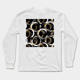 Black White and Golden Mixed Abstract Circles, Minimalist Style Long Sleeve T-Shirt